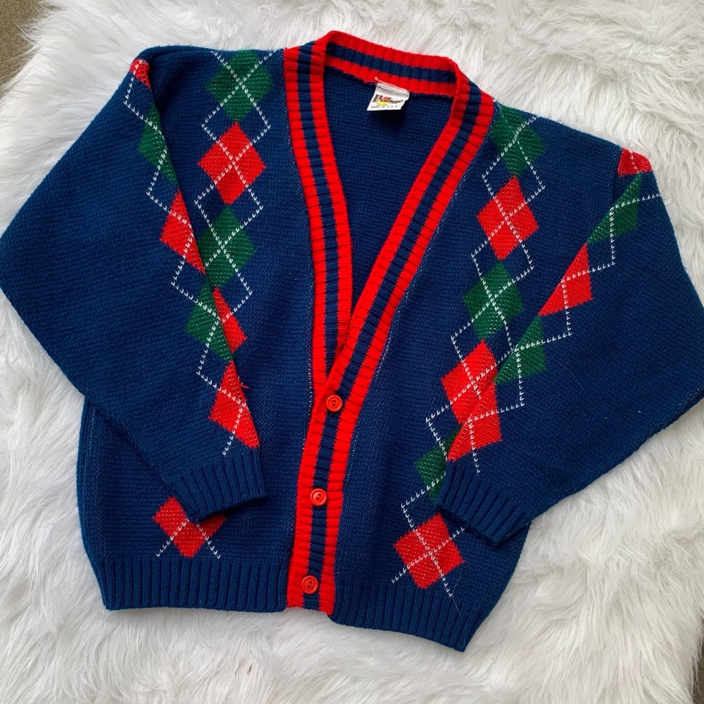 Vintage 70’s Hot Fudge Made in USA Argyle Button Down Cardigan - Picture 7 of 7